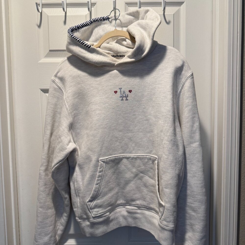Madhappy x Dodgers Crystal Logo Fleece Hoodie Grey Ash Size Small - Picture 3 of 7